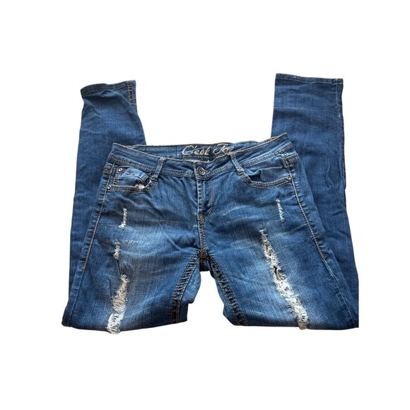 Cest Toi Womens Distressed Blue Skinny Jeans Size 9 - Picture 6 of 11